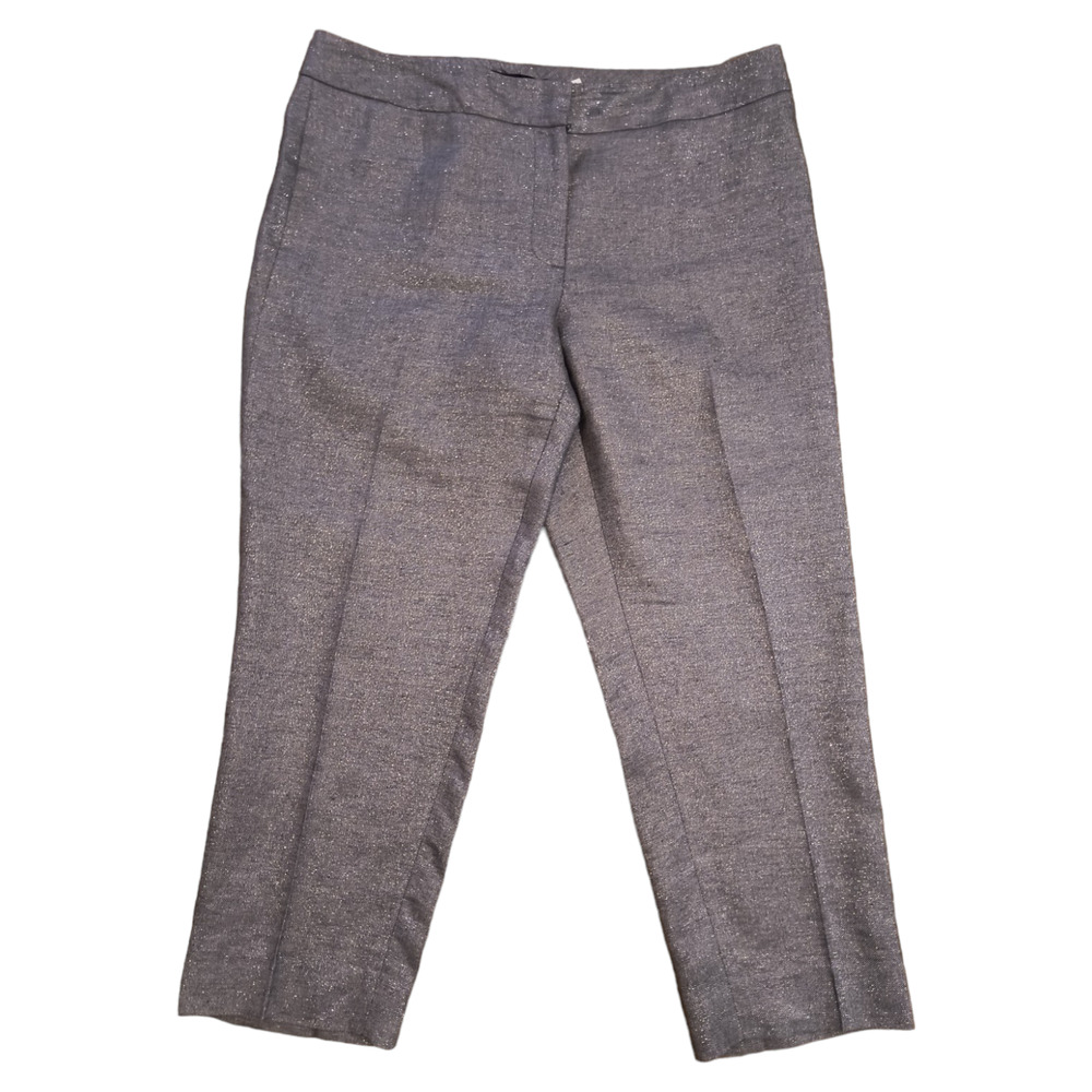 Talbots Signature Linen Dress Pants Women's Sz 12 Gray Silver Straight Crop